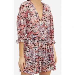 IRO Mercy Playsuit in Multi Floral Jumpsuit Romper Long Sleeve Smocked V Neck M